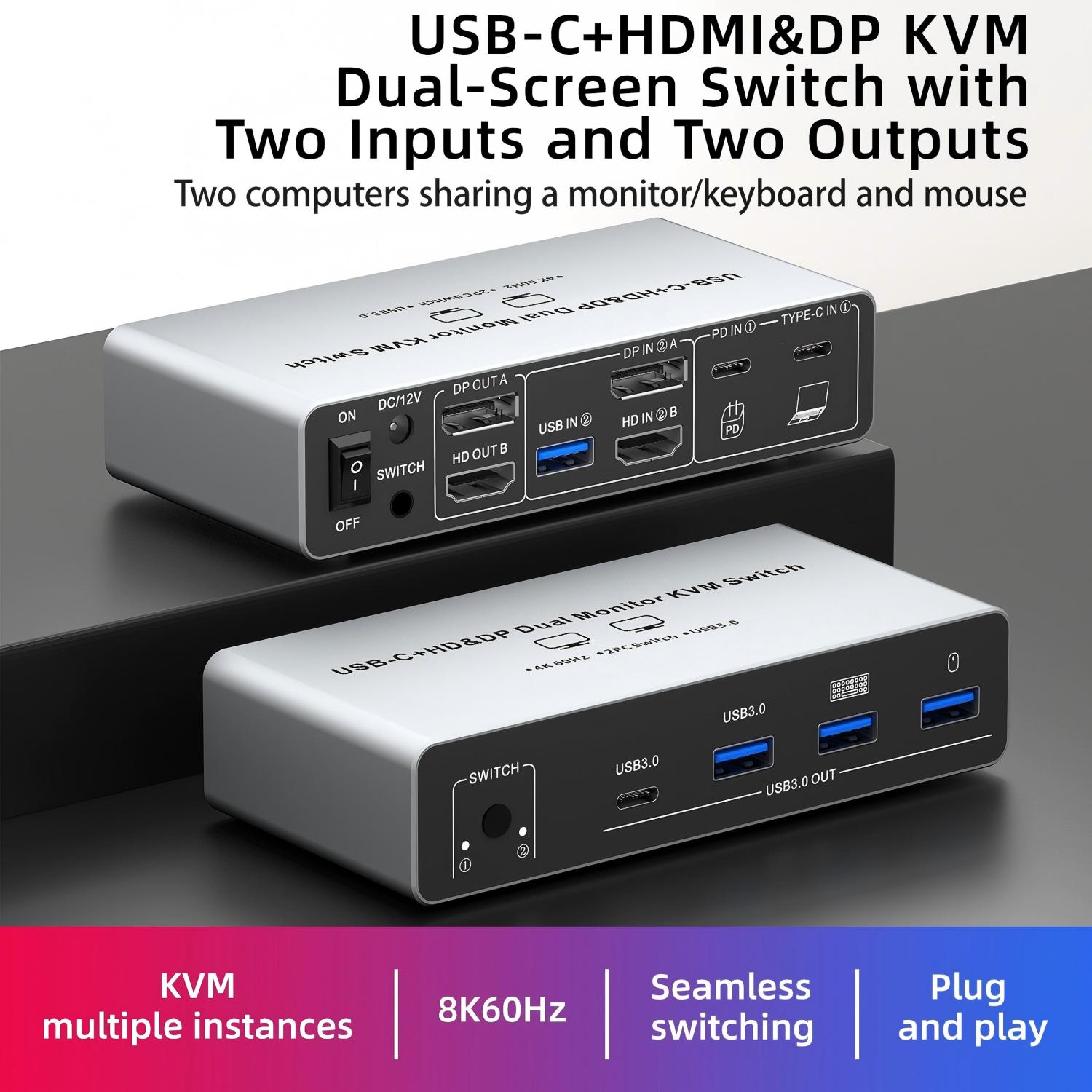 USB C HDMI DP KVM Switch 2 Mon - Laptop Accessories Women 评论和价格